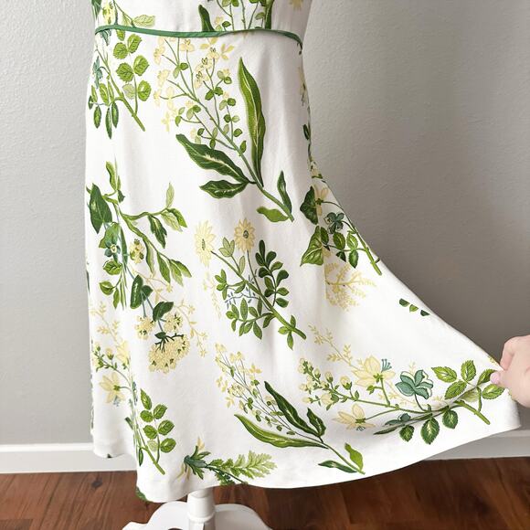 LOFT Linen Blend White‎ & Green Summer Fit n Flare Dress Women’s Size 10 - Picture 3 of 9